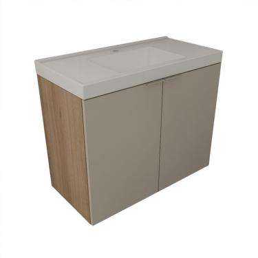 Imagem de Gabinete de Banheiro com Pia Vittare 2 Portas Carvalho e Branco