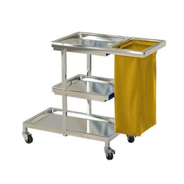 Imagem de TRGCJGH Carrinho de limpeza comercial 3 prateleiras carrinho de limpeza de aço inoxidável carrinho de limpeza com rodas e saco de vinil de 25 galões (35 cm/13,7 pol, laranja)