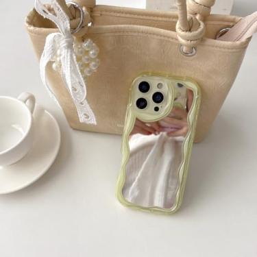 Imagem de Capa de espelho de maquiagem Curly Wave Arc para iPhone 16, 15, 14 Plus, 13, 12, 11 Pro Max, airbags, silicone macio, capa fofa (para iPhone 16 Plus/Amarelo)