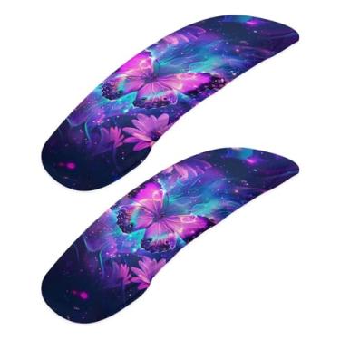 Imagem de doginthehole 1 par de capas de almofada de braço para cadeira de escritório, design estético de margarida, borboleta, roxo, elástico, lavável, elástico, para cadeira de escritório