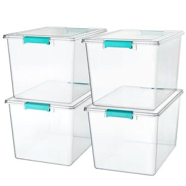 Imagem de Vtopmart Caixas de armazenamento transparentes de 72 litros com tampas, pacote com 4 caixas grandes de plástico empilháveis para organizadores de armário e armazenamento, quarto, roupas, brinquedos
