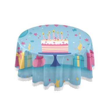 Imagem de SEHANY Toalha de mesa redonda para festa de feliz aniversário de 152 cm, tecido lavável sem rugas, toalha de mesa redonda com decoração de renda para decoração de aniversário de restaurante