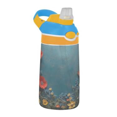 Imagem de Blueangle Garrafa de água floral vermelha de 473 ml, garrafa de viagem e esportes Tritan reutilizável com canudo e design de tampa de bico pop-up (49)