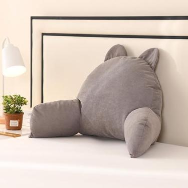 Imagem de MFWJ Almofada de leitura para sentar na cama com encosto, almofada de encosto de cunha para adultos com capa lavável nos braços, almofada fofa de orelha de gato para sentar na cama, chão, sofá para
