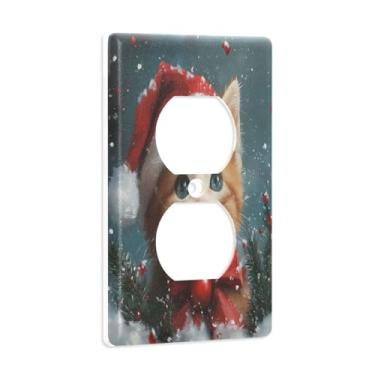 Imagem de Blueangle Placa de parede de tomada dupla de gato de Natal, tamanho padrão, placas de cobertura de tomada elétrica de 1 gangue para decoração de quarto de escritório em casa, 4,53 x 2,76 polegadas (56