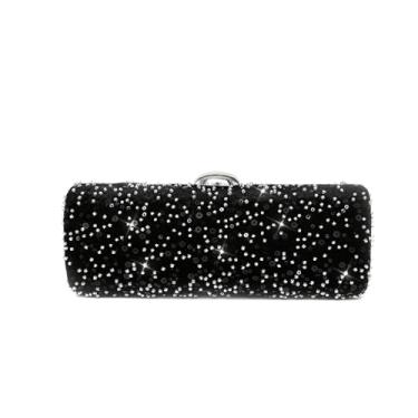Imagem de LAGO DE SAC Bolsa feminina de veludo preto para noite com decoração de contas e lantejoulas elegante bolsa clutch para festa de casamento