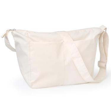 Imagem de Lily queen Bolsa tiracolo leve para mulheres, bolsas de ombro casuais de nylon, Branco creme