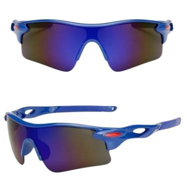 Imagem de Óculos de Sol Esportivo UV400 Ciclismo, Design Moderno, Lentes Espelhadas Coloridas, Armação Durável em Policarbonato Proteção Anti-embaçamento (Azul)
