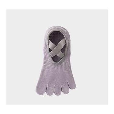 Imagem de Meias femininas de Pilates com garras antiderrapantes, meias de ioga de cinco dedos para barra, descalço, treinamento físico, Roxa, Medium