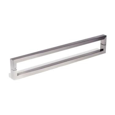 Imagem de Puxadores de porta de aço inoxidável de 24 polegadas com acabamento em níquel escovado, puxadores modernos para portas de entrada de vidro comerciais, porta de celeiro de madeira interior exterior