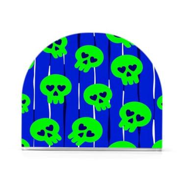 Imagem de Wassud Porta-guardanapos de acrílico com caveiras verdes brilhantes, dispensador de guardanapos de papel moderno em forma de U para mesa, cozinha, sala de jantar, bancada 1 peça (comporta 50-60