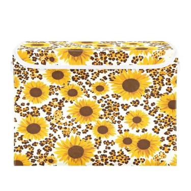 Imagem de CEBUGI Caixotes de armazenamento com tampas, caixa de armazenamento de tecido dobrável, estampa de leopardo, girassóis, cubos, caixas organizadoras, para armário de casa, prateleiras de quarto, 40 x