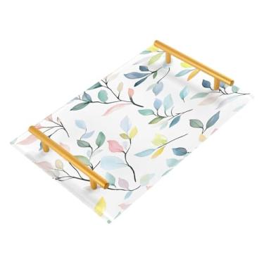 Imagem de Wassud Bandeja de banheiro com alças, folhas e galhos, organizador de perfume de joias de acrílico para banheiro e cozinha, 30 x 20 cm