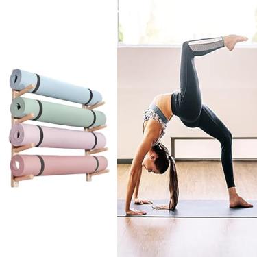 Imagem de uhyOHF Suporte de tapete de ioga para economizar espaço, suporte de parede, suporte de tapete de ioga - skate de rolo de espuma de armazenamento, organizador de equipamentos de exercícios de madeira