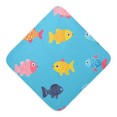Imagem de STAYTOP Toalhas de bebê coloridas com capuz de musselina de peixe de desenho animado, toalha de banho super macia, toalhas de banho absorventes para banho recém-nascido unissex 89 x 89 cm