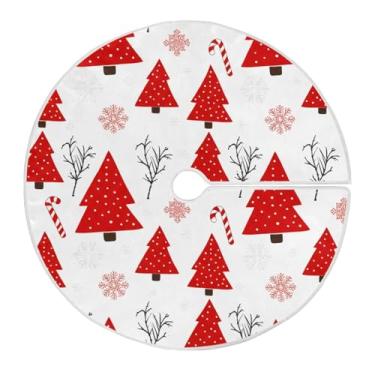 Imagem de Wassud Saia para árvore de Natal, árvore de Natal, vermelha, enfeites de Natal, tapete de árvore grande para decoração de festa de ano novo, 121 cm