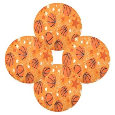 Imagem de Wassud Jogo americano conjunto de 4 tapetes de mesa redondos de basquete e estrelas para cozinha e jantar tapetes laváveis resistentes ao calor decoração de mesa 39 cm