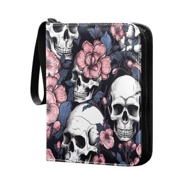 Imagem de Wassud Fichário de 4 bolsos crânio rosa comporta 400 cartões padrão, álbum TCG CCG MTG à prova d'água, presentes para colecionadores, meninos e meninas