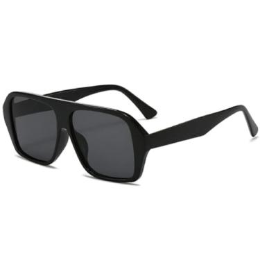 Imagem de Óculos de sol quadrados com armação grande e clássica, moda feminina e masculina, para dirigir e viajar, UV400 (preto e cinza)
