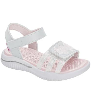 Imagem de Sandália Infantil Menina Branca com Brilho, Glitter, Coração, Tiras Ajustáveis, Solado Antiderrapante, Confortável (Branca, BR, Criança de 4 a 8 anos, Numérico, 25)