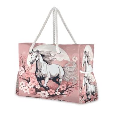 Imagem de Wassud Bolsa de praia vintage cavalo grande bolsa de praia para mulheres, impermeável, à prova de areia, bolsa de viagem com zíper e bolso para piscina, academia, acampamento