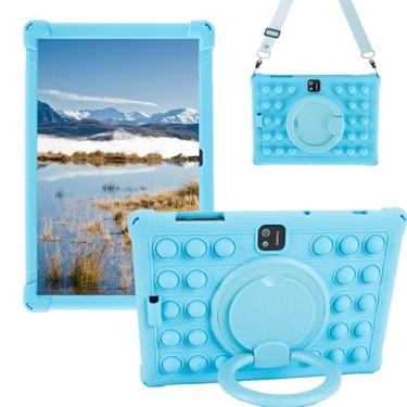 Imagem de Sfulatdc Capa de silicone para tablet, suporte giratório 360, alça e alça de ombro, caneta Stylus compatível com JJGJ/QDDQ/AWOW TB02 25.7 cm azul