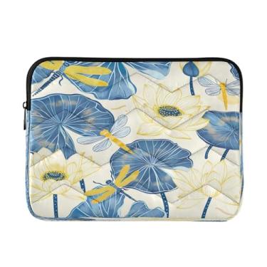 Imagem de Kigai Bolsa para laptop, azul dourado, pintura aquática, macia, resistente a impactos, capa para laptop, bolsa protetora para notebook de 13 a 14 polegadas
