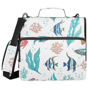 Imagem de Burbuja Fishes Bolsa com 3 argolas para fichário com zíper e alça de ombro para laptop de 13 polegadas, vários bolsos para trabalho de escritório