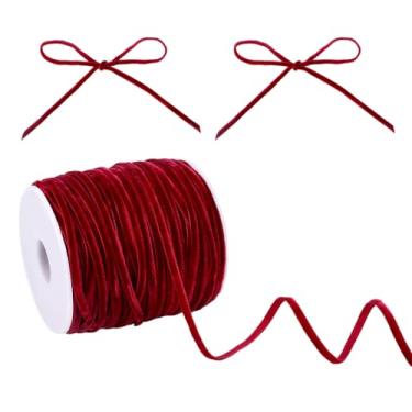 Imagem de HOBBIESAY Arcos de árvore de Natal de 65 jardas, fita vermelha fina de veludo, fita vintage com face singal, guirlanda de porta, decoração de arco para decoração de Natal, enfeite de casamento, faça