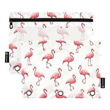 Imagem de CEBUGI 3 bolsas de lápis com zíper e janela transparente, 2 pacotes de estojo para exames de sala de aula (flamingos)