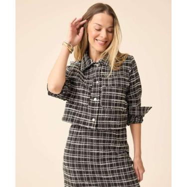 Imagem de Casaco Feminina Cropped Tweed Marisa-71074, Preto, P