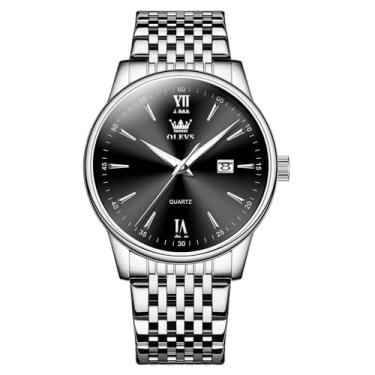 Imagem de OLEVS Relógio masculino à prova d'água com data e dia, analógico, quartzo, casual, número, clássico, luxuoso, escalas luminosas, 41 mm, rosto grande, fácil leitura, Reloj para Hombre, Black Face-G5009