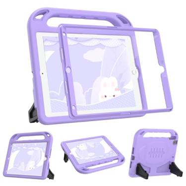 Imagem de Capa infantil BMOUO para iPad de 9ª/8ª/7ª geração, com protetor de tela integrado, alça à prova de choque, capa infantil para iPad de 10,2 polegadas, 2021/2020/2019, roxo claro