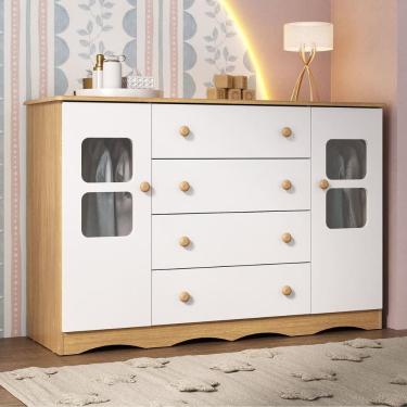 Imagem de Cômoda Infantil 125cm 2 Portas com Vidro e 4 Gavetas Serena Multimóveis MP4435