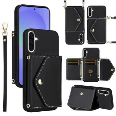 Imagem de Dswteny Capa carteira para Samsung Galaxy A16/A17/A26 5G com cordão de pulso alça de ombro fina, capa de celular de crédito de couro PU para celular A 16 17 26 16A 17A 26A 4G SM-A166U mulheres homens