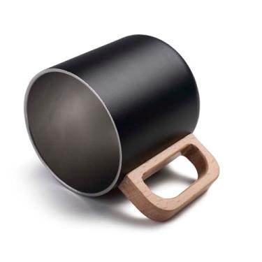 Imagem de Caneca Térmica 400ml Inox com Parede Dupla e Alça de Bambu – Preta