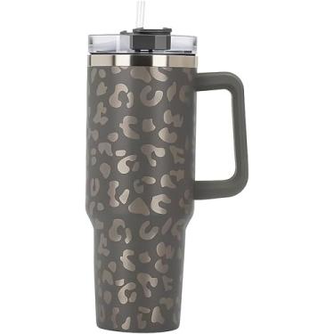 Imagem de Copo Térmico de Aço Inoxidável 1200ml com Alça, Parede Dupla, Tampa com Canudo, Isolamento Térmico, Cilíndrico, Moderno carbono