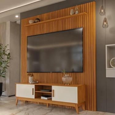 Imagem de Painel Ripado Com Rack TV 75 Polegadas Domus 229cm - Via Nossa, Cedro