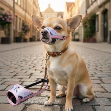 Imagem de Focinheira para cães macia ajustável, cobertura de boca de malha respirável, focinheira antimordida e queda, para cães pequenos, médios e grandes (rosa)