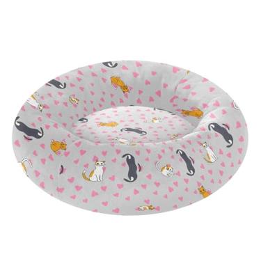 Imagem de SEHANY Cama de cachorro com estampa de gatos fofos, removível e lavável, pequena, redonda para gatos, cama fofa super macia para animais de estimação com fundo antiderrapante para cães pequenos e