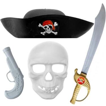 Imagem de Kit Festa Fantasia Pirata Mascara Chapéu Espada e Arminha - Toy Master