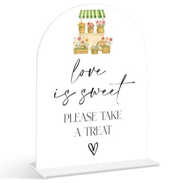 Imagem de Placa Love Is Sweet - Placas de chá de panela Fresh Off the Market, 1 pacote de placa de acrílico com suporte, centro de mesa de chá de panela para mesas, decoração de recepção de casamento no mercado