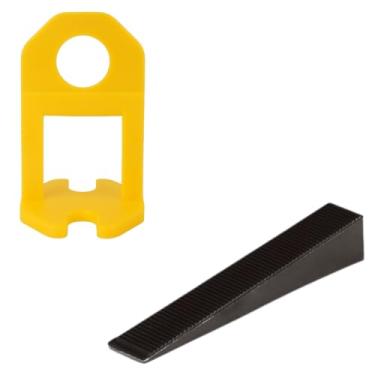 Imagem de Cunha Plástica Preta Para Aplicação em Assentamento Pisos Azulejos 50 un + Nivelador Para Piso Amarelo 4mm 100 un