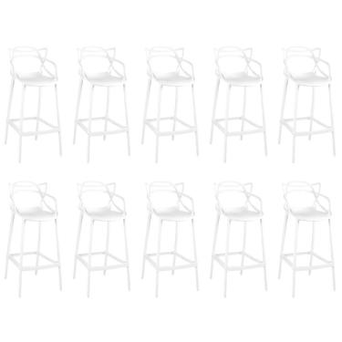 Imagem de Kit 10 Banquetas Allegra Com Encosto Design Cozinha/bancada - Branco