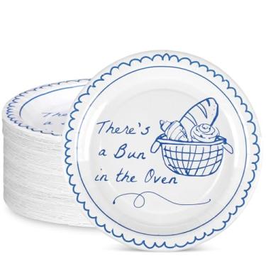 Imagem de LemonRoad 48 peças, coque de 23 cm no forno, suprimentos de papel para chá de bebê, pratos de papel, coque descartável no forno, anúncio temático, decoração de chá de bebê, desenhado à mão para festa