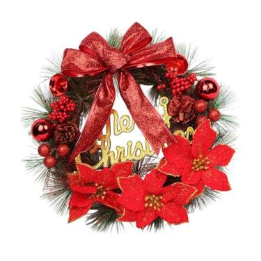 Imagem de Baoblaze Guirlanda de Natal de 30 cm com laço grande de fita, decoração para pendurar, guirlanda de Natal para inverno, interior e exterior, Dia de ação de, Vermelho