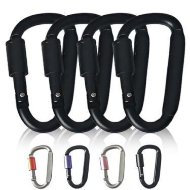 Imagem de Clipe mosquetão, fecho mosquetão em forma de anel D de 7,6 cm com portão de parafuso, gancho de pressão de mola de alumínio para clipe de chaveiro (preto-4 peças)