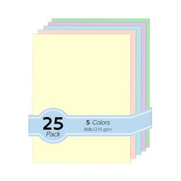 Imagem de Papel de construção pastel de 36 kg, cores sortidas, papel cartolina colorido Goefun 5 cores, 21 x 27 cm, perfeito para artesanato, cartões DIY, álbuns de recortes (cores claras)