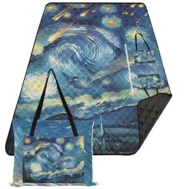 Imagem de TSENQUE Cobertores de areia e chuva de meteoros de noite estrelada para praia à prova de areia, cobertor de acampamento dobrável, cobertor de piquenique, 299 x 203 cm