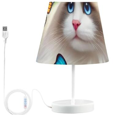 Imagem de TSENQUE Candeeiro de mesa de cabeceira personalizado com estampa floral, lâmpadas de cabeceira USB para mesinhas noturnas, lâmpada noturna quente e regulável para quarto de crianças, fofo, Ragdoll